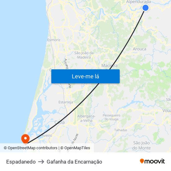 Espadanedo to Gafanha da Encarnação map