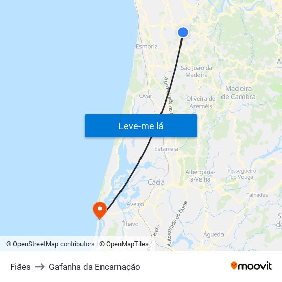 Fiães to Gafanha da Encarnação map