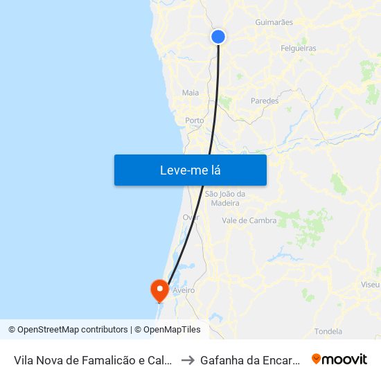 Vila Nova de Famalicão e Calendário to Gafanha da Encarnação map