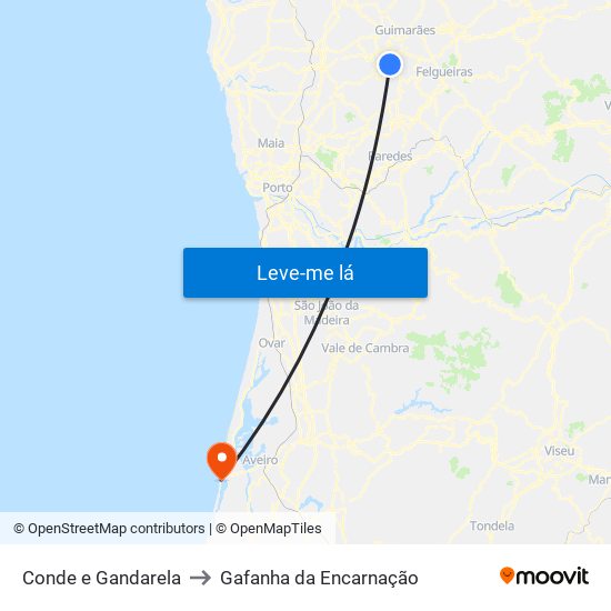 Conde e Gandarela to Gafanha da Encarnação map