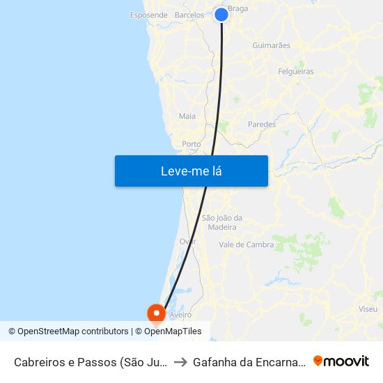 Cabreiros e Passos (São Julião) to Gafanha da Encarnação map