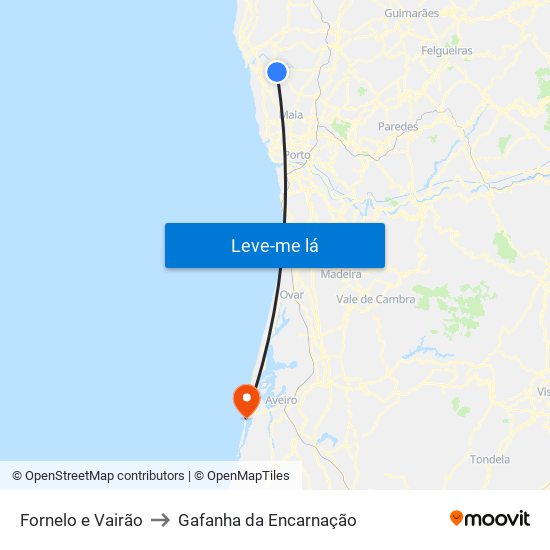 Fornelo e Vairão to Gafanha da Encarnação map