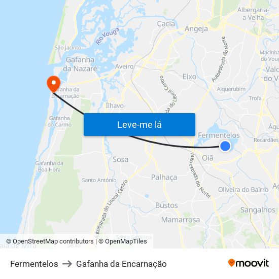 Fermentelos to Gafanha da Encarnação map