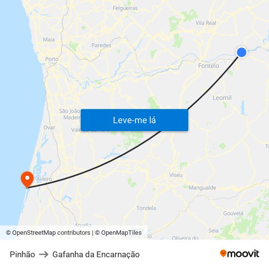 Pinhão to Gafanha da Encarnação map