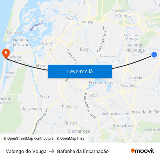 Valongo do Vouga to Gafanha da Encarnação map