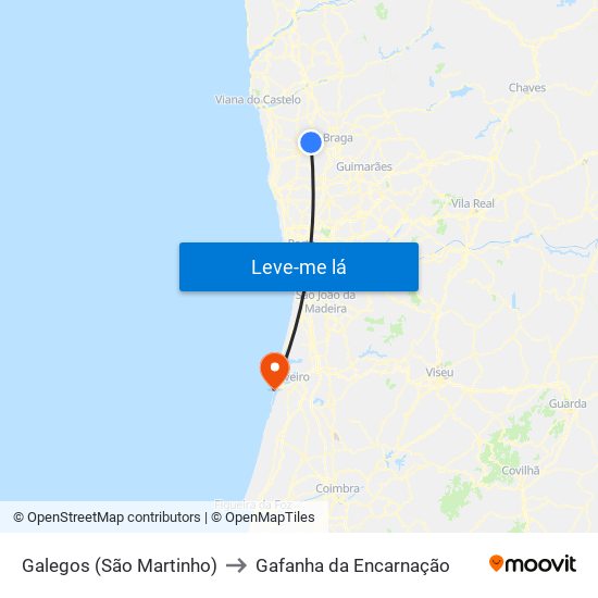 Galegos (São Martinho) to Gafanha da Encarnação map