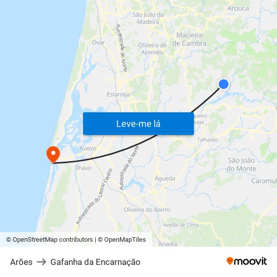 Arões to Gafanha da Encarnação map