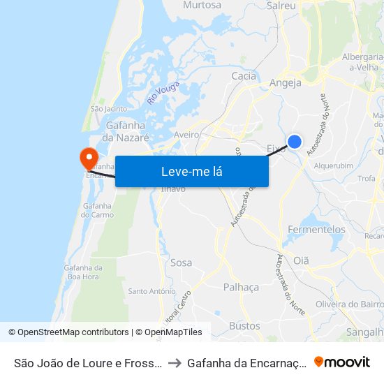 São João de Loure e Frossos to Gafanha da Encarnação map