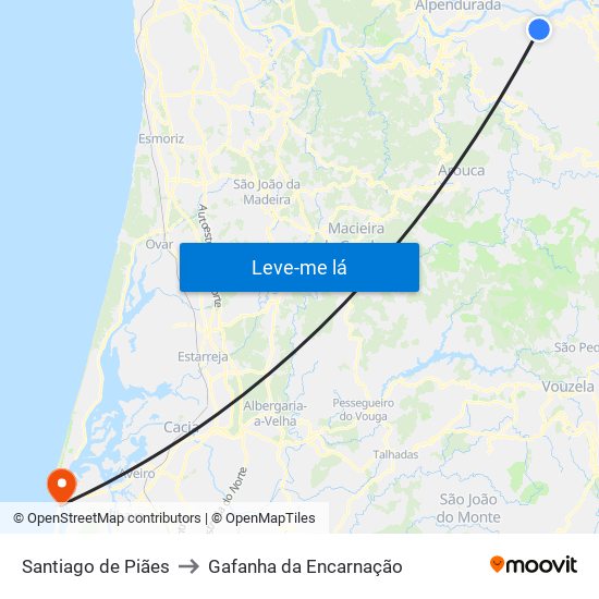 Santiago de Piães to Gafanha da Encarnação map