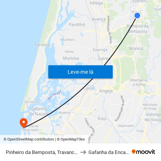 Pinheiro da Bemposta, Travanca e Palmaz to Gafanha da Encarnação map