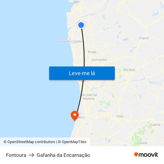 Fontoura to Gafanha da Encarnação map