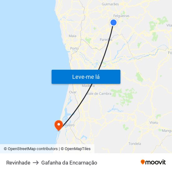 Revinhade to Gafanha da Encarnação map