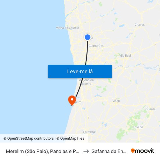 Merelim (São Paio), Panoias e Parada de Tibães to Gafanha da Encarnação map