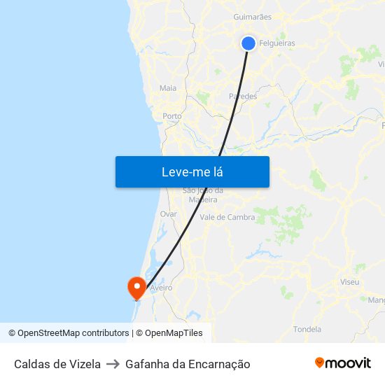 Caldas de Vizela to Gafanha da Encarnação map