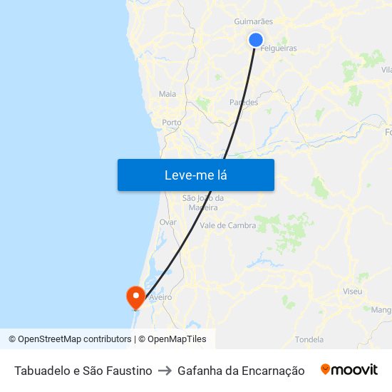 Tabuadelo e São Faustino to Gafanha da Encarnação map