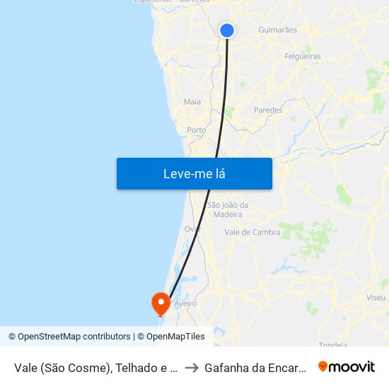 Vale (São Cosme), Telhado e Portela to Gafanha da Encarnação map