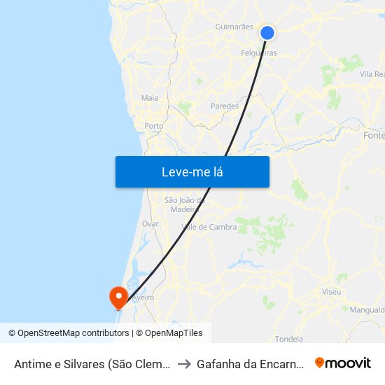 Antime e Silvares (São Clemente) to Gafanha da Encarnação map