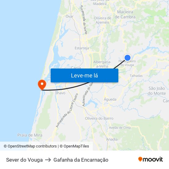 Sever do Vouga to Gafanha da Encarnação map