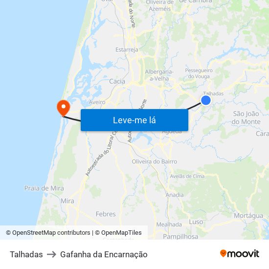 Talhadas to Gafanha da Encarnação map