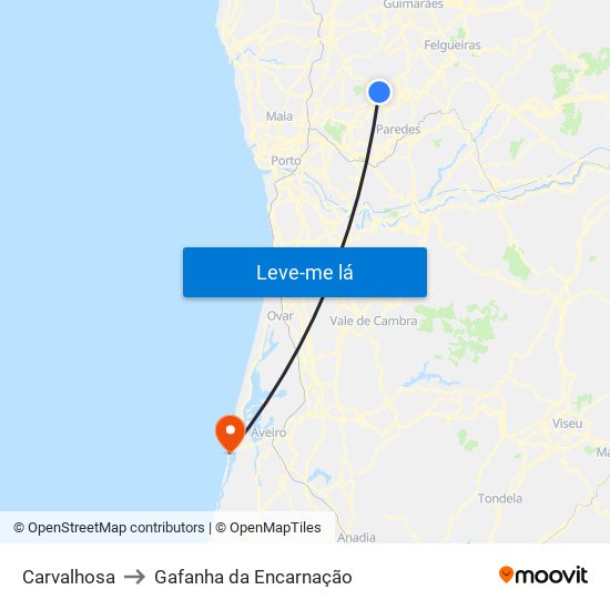 Carvalhosa to Gafanha da Encarnação map