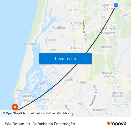 São Roque to Gafanha da Encarnação map