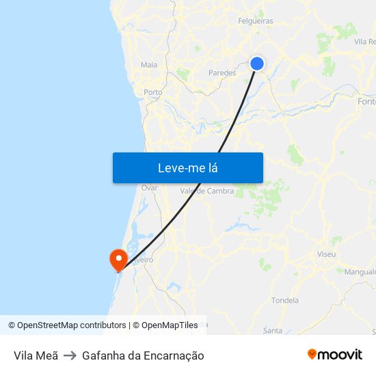 Vila Meã to Gafanha da Encarnação map