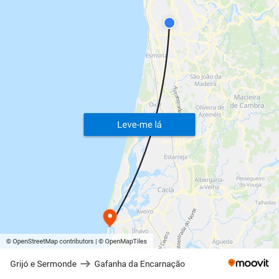 Grijó e Sermonde to Gafanha da Encarnação map