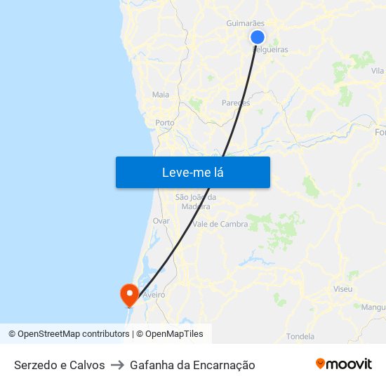 Serzedo e Calvos to Gafanha da Encarnação map