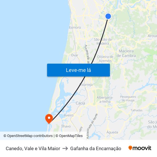 Canedo, Vale e Vila Maior to Gafanha da Encarnação map