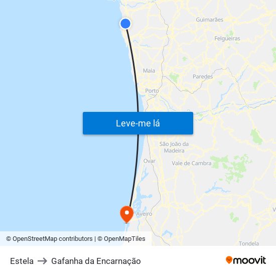 Estela to Gafanha da Encarnação map