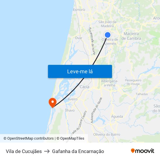 Vila de Cucujães to Gafanha da Encarnação map