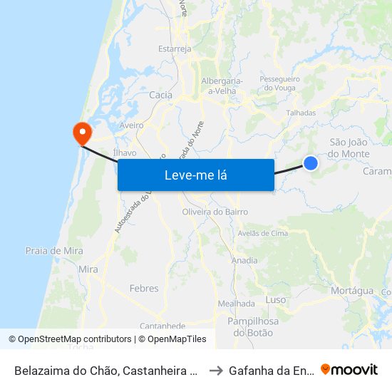 Belazaima do Chão, Castanheira do Vouga e Agadão to Gafanha da Encarnação map