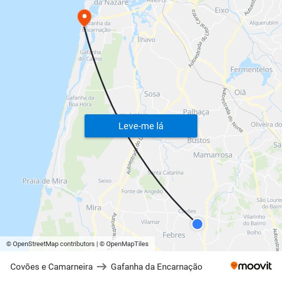 Covões e Camarneira to Gafanha da Encarnação map