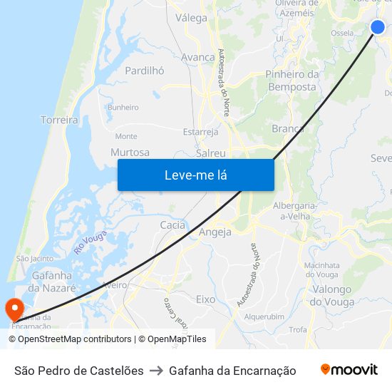 São Pedro de Castelões to Gafanha da Encarnação map