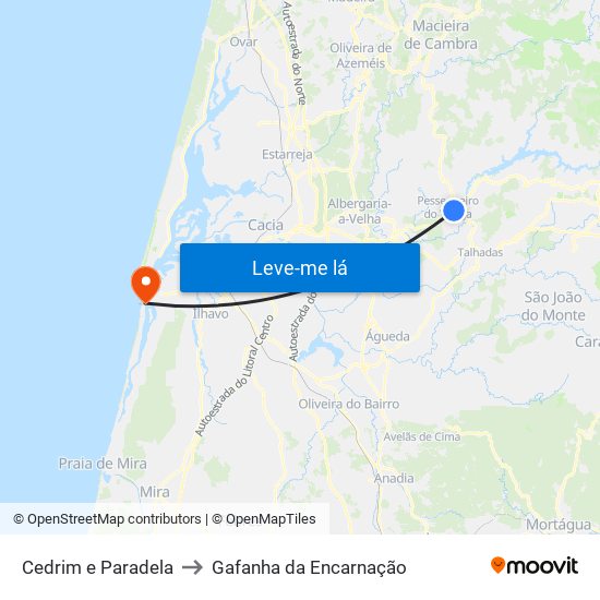 Cedrim e Paradela to Gafanha da Encarnação map