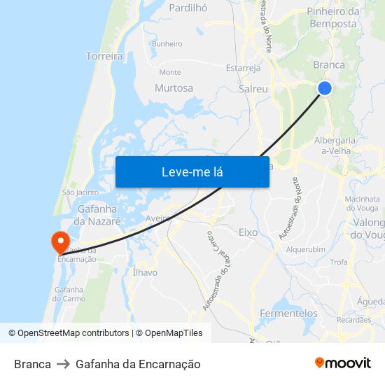 Branca to Gafanha da Encarnação map