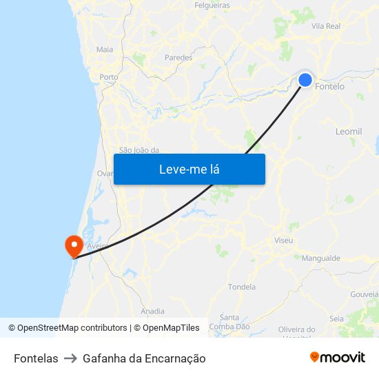 Fontelas to Gafanha da Encarnação map