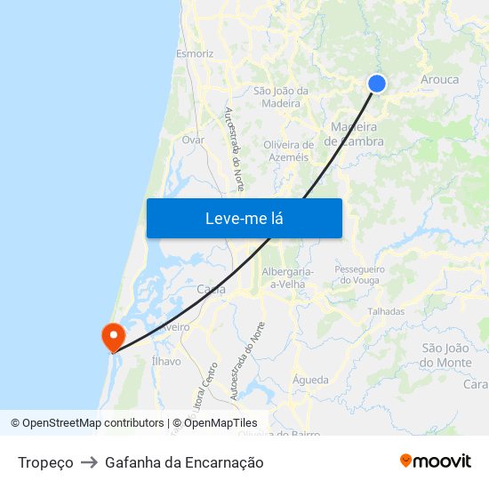 Tropeço to Gafanha da Encarnação map