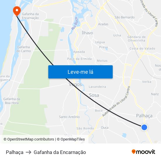 Palhaça to Gafanha da Encarnação map