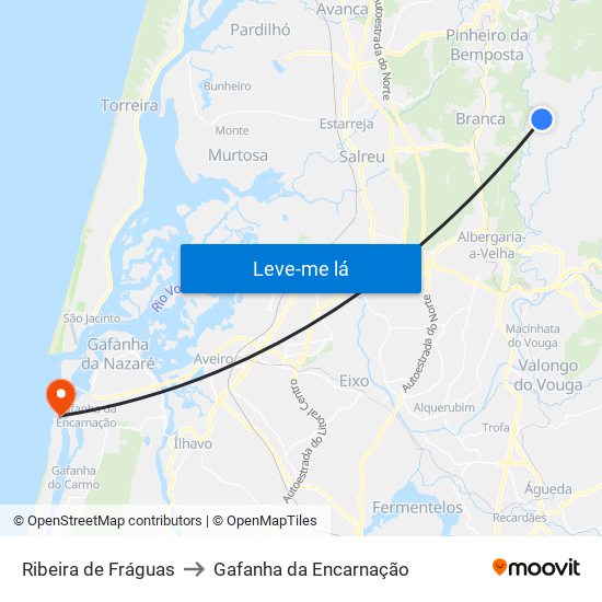 Ribeira de Fráguas to Gafanha da Encarnação map