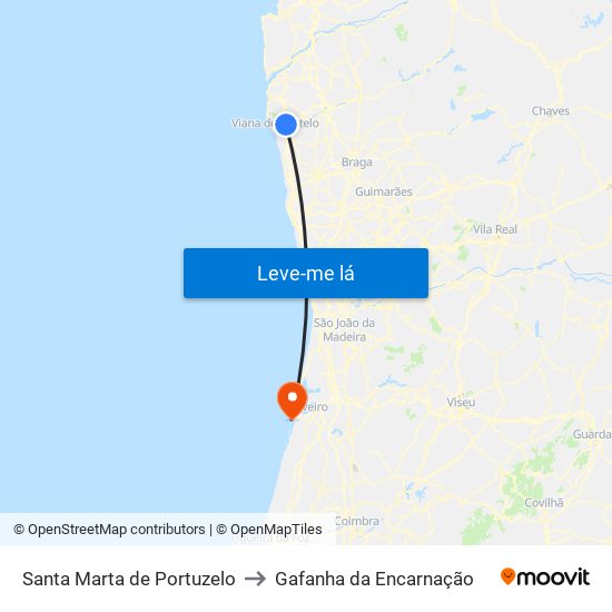 Santa Marta de Portuzelo to Gafanha da Encarnação map