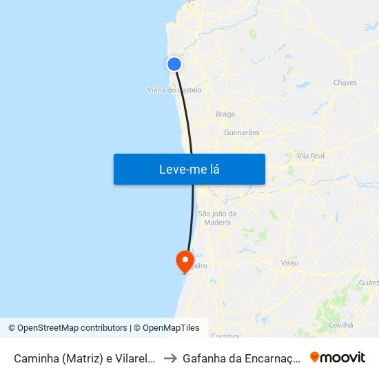 Caminha (Matriz) e Vilarelho to Gafanha da Encarnação map