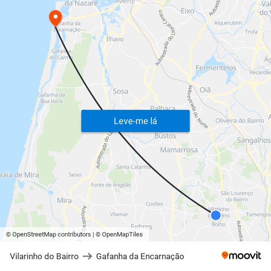 Vilarinho do Bairro to Gafanha da Encarnação map