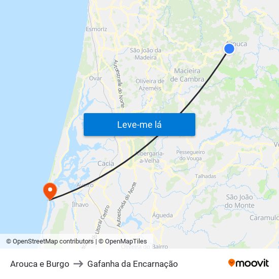 Arouca e Burgo to Gafanha da Encarnação map