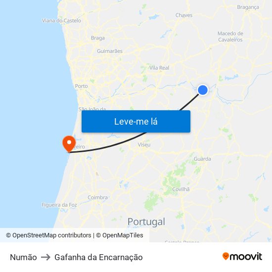 Numão to Gafanha da Encarnação map