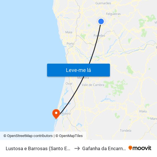 Lustosa e Barrosas (Santo Estêvão) to Gafanha da Encarnação map