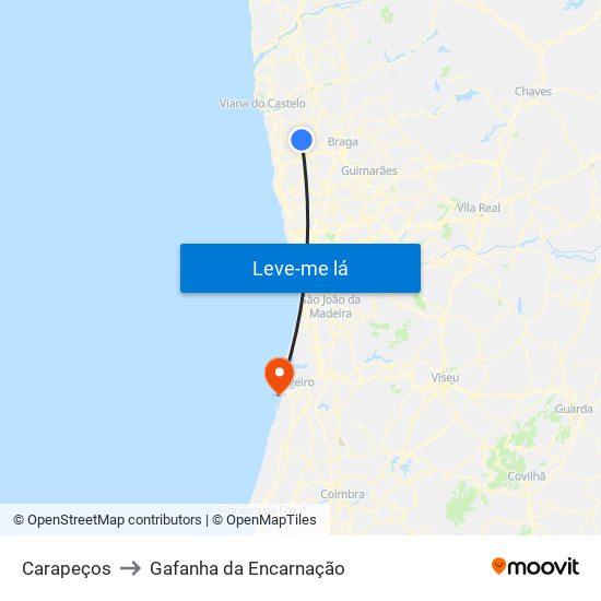 Carapeços to Gafanha da Encarnação map