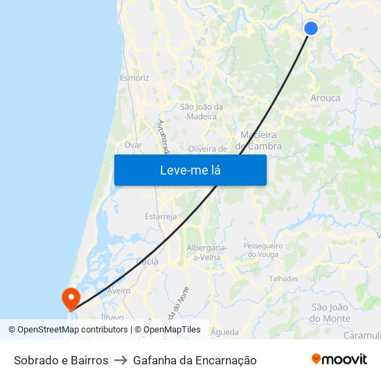 Sobrado e Bairros to Gafanha da Encarnação map