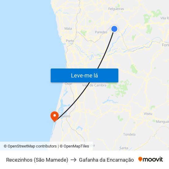 Recezinhos (São Mamede) to Gafanha da Encarnação map