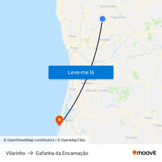 Vilarinho to Gafanha da Encarnação map